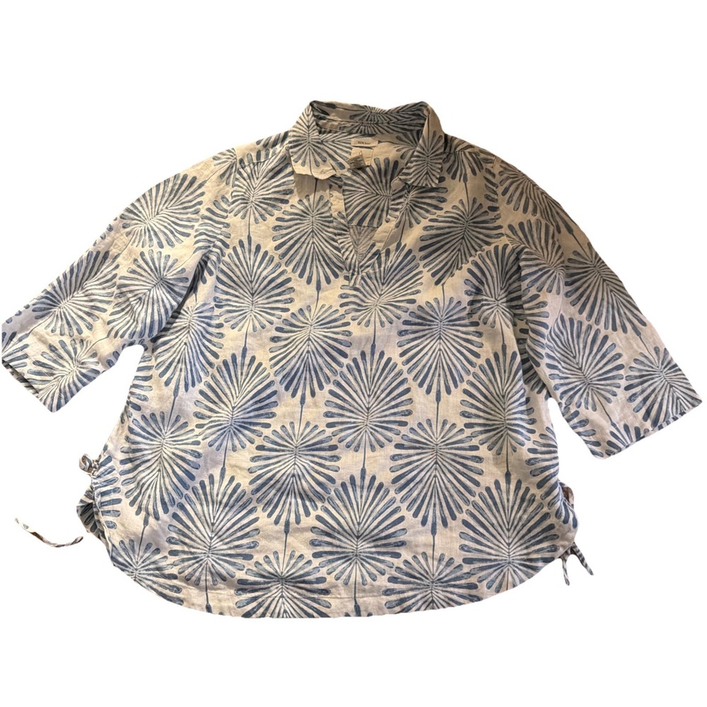 Joie 100% Linen novelty Tropical Print Button Down Shirt beach boho Size 1X - Picture 13 of 13